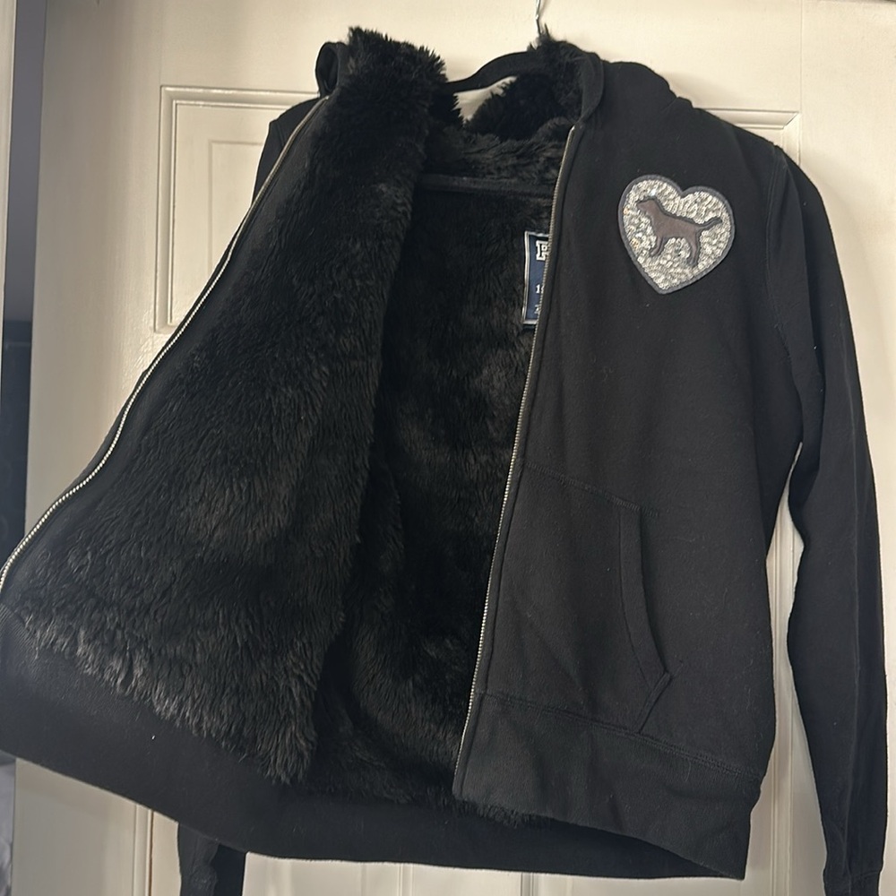 Black Zip-Up Hoodie with Heart Patch - Picture 5 of 6